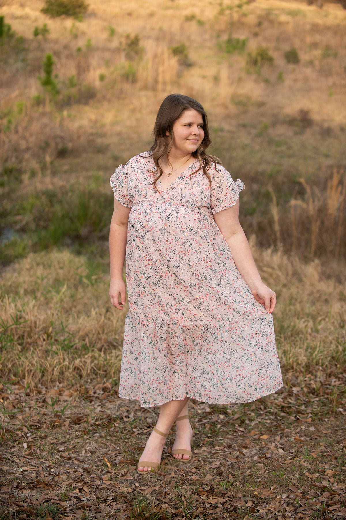 Light Pink Floral V-Neck dress