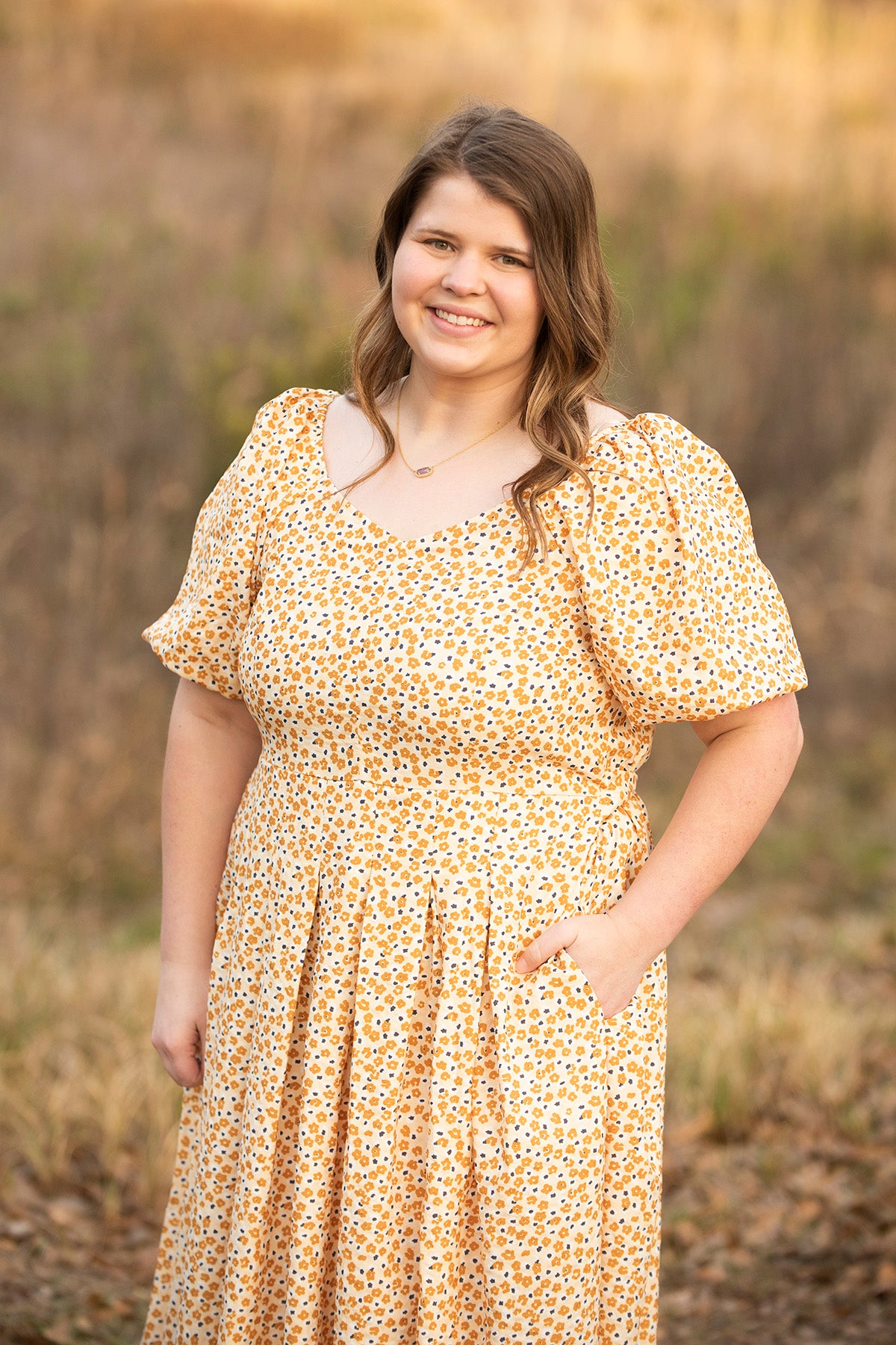 PLUS: Yellow Floral V-Neck Dress