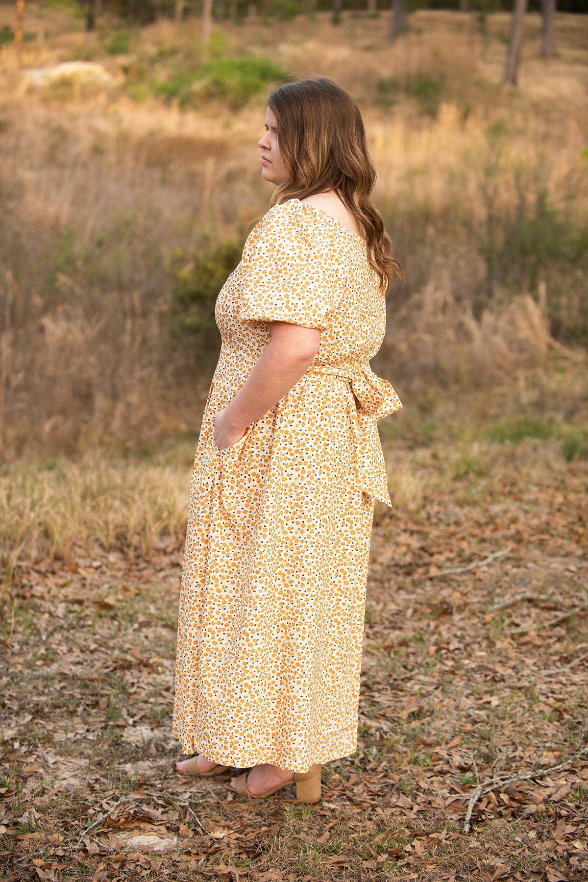 PLUS: Yellow Floral V-Neck Dress