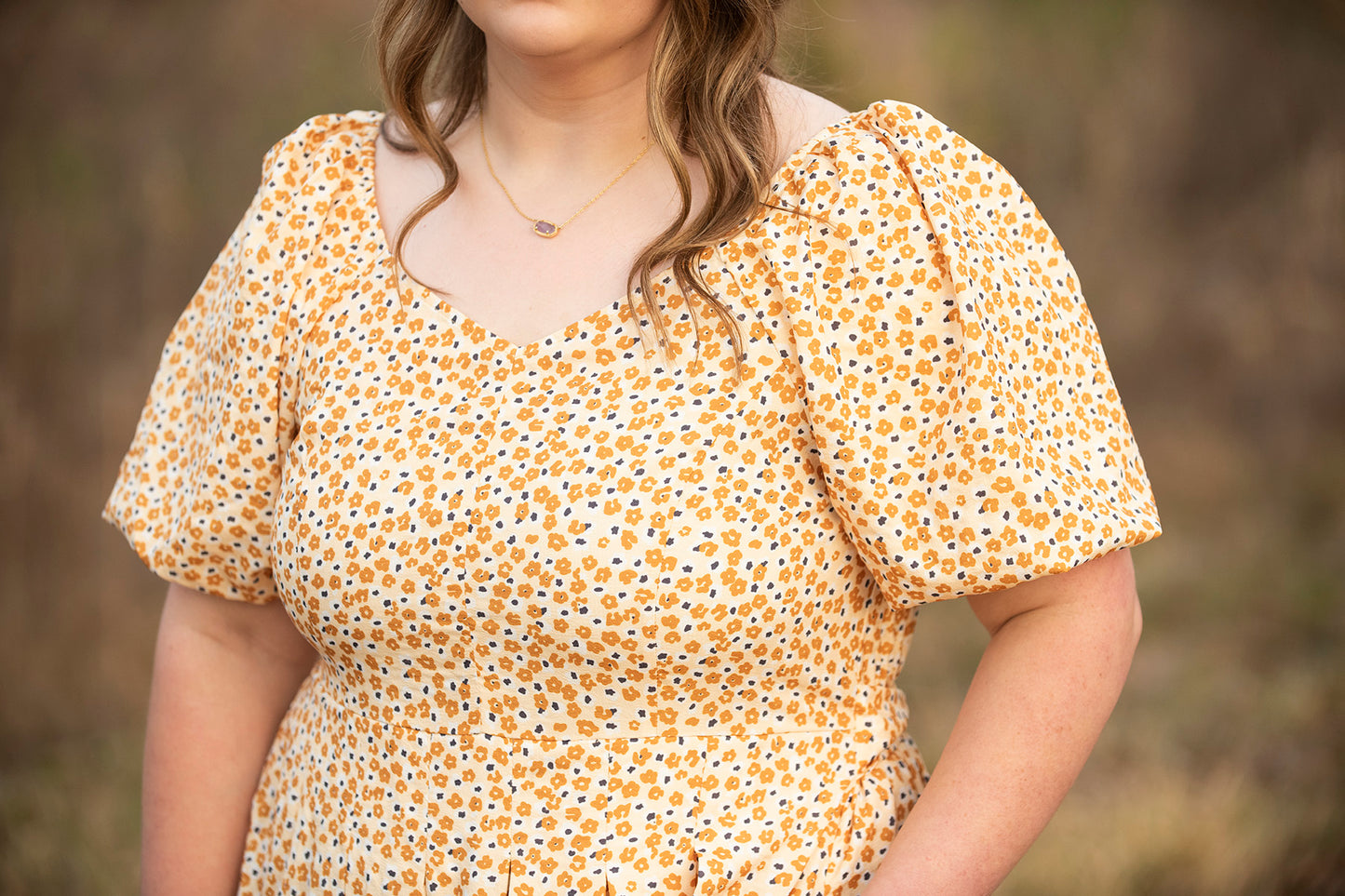 PLUS: Yellow Floral V-Neck Dress