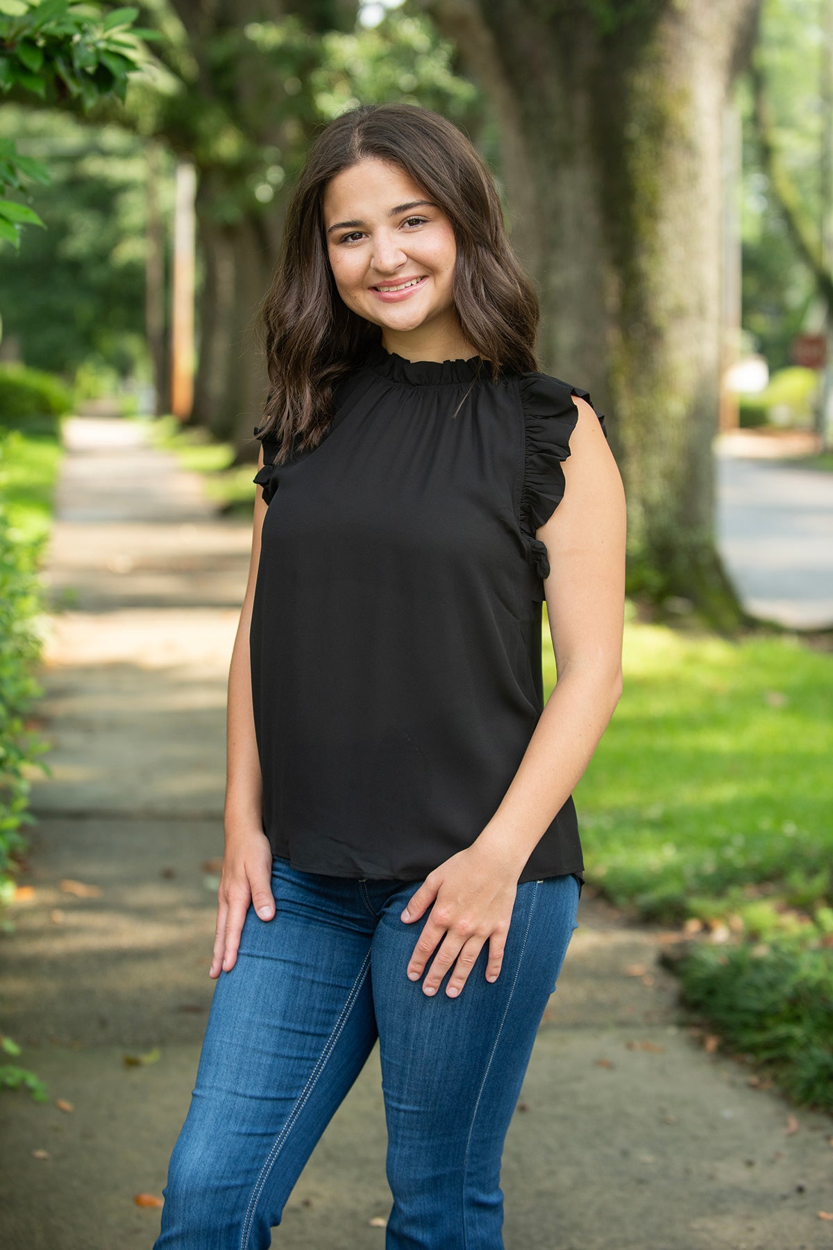 Black Ruffle Sleeveless Blouse