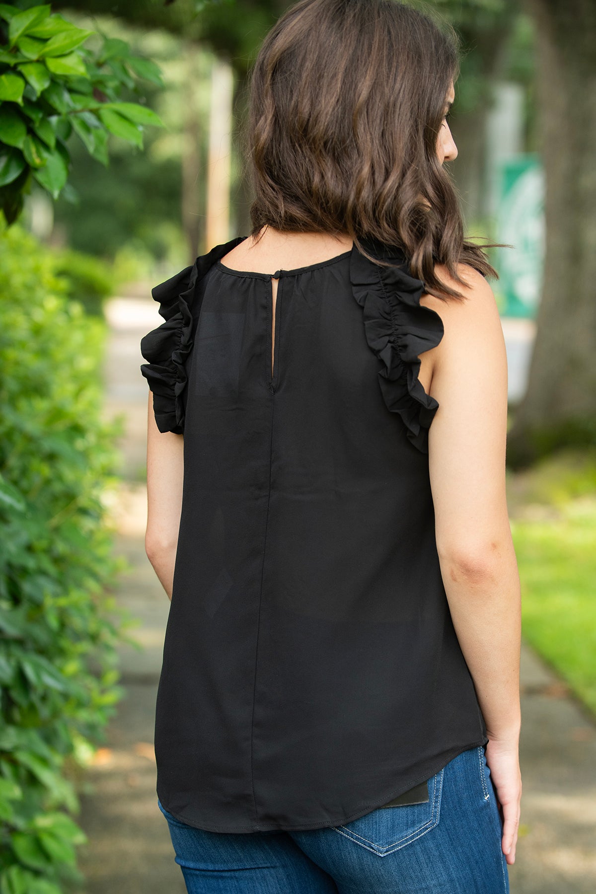 Black Ruffle Sleeveless Blouse