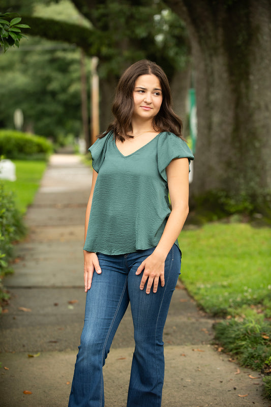 Hunter Green Balloon Sleeve Blouse