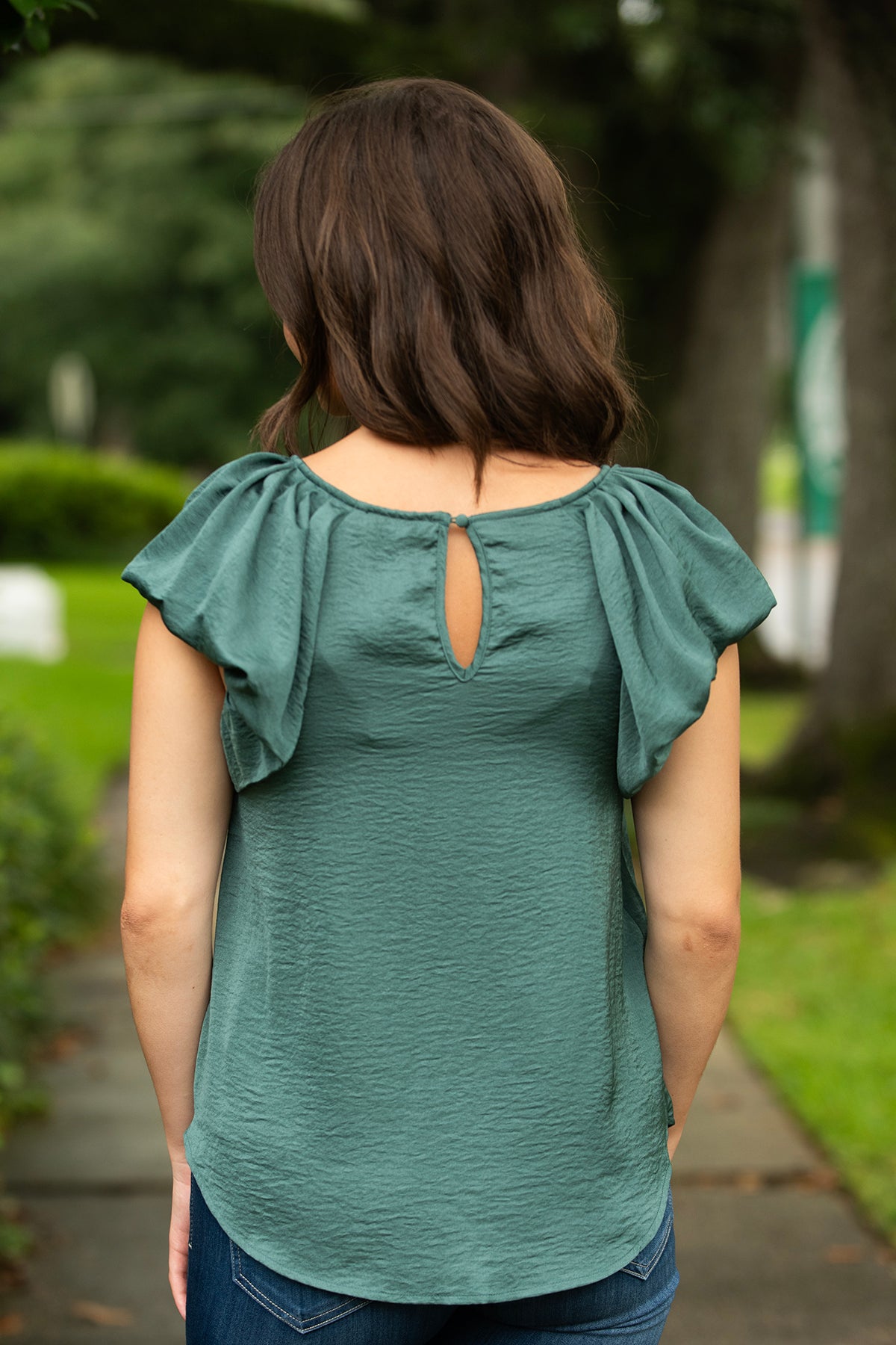 Hunter Green Balloon Sleeve Blouse