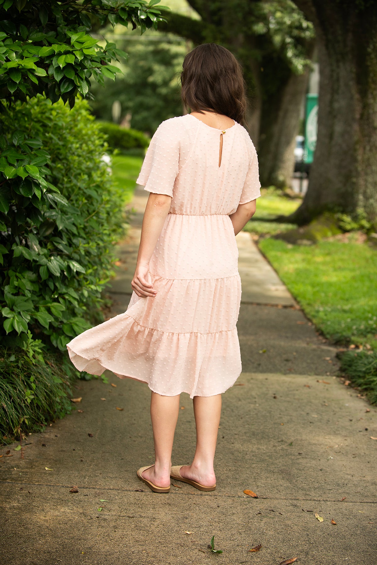 Peach Swiss Dot Midi Dress