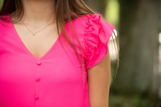 Fuchsia V-Neck Top