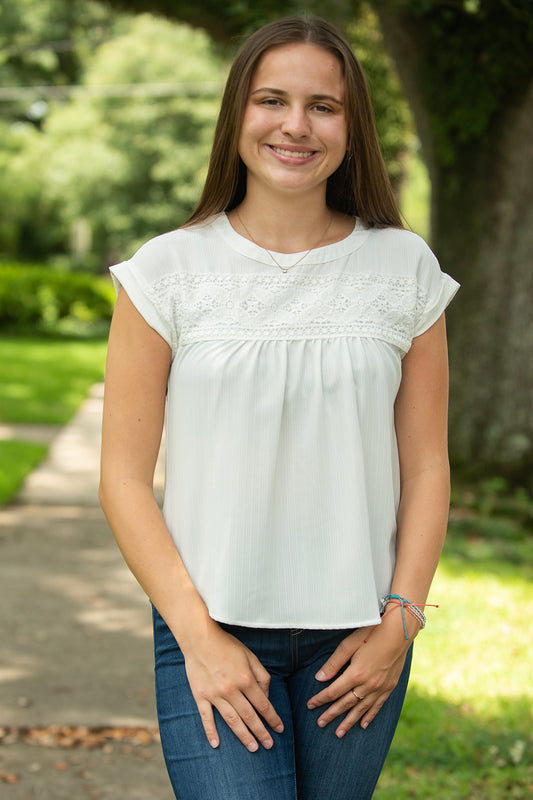 White Lace Floral Detail Top