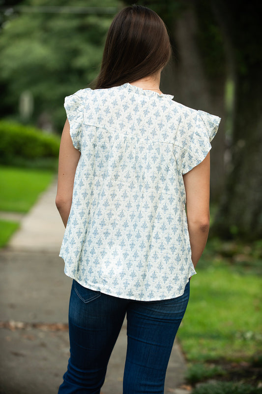 Cream Embroidered Top with Olive Green Floral