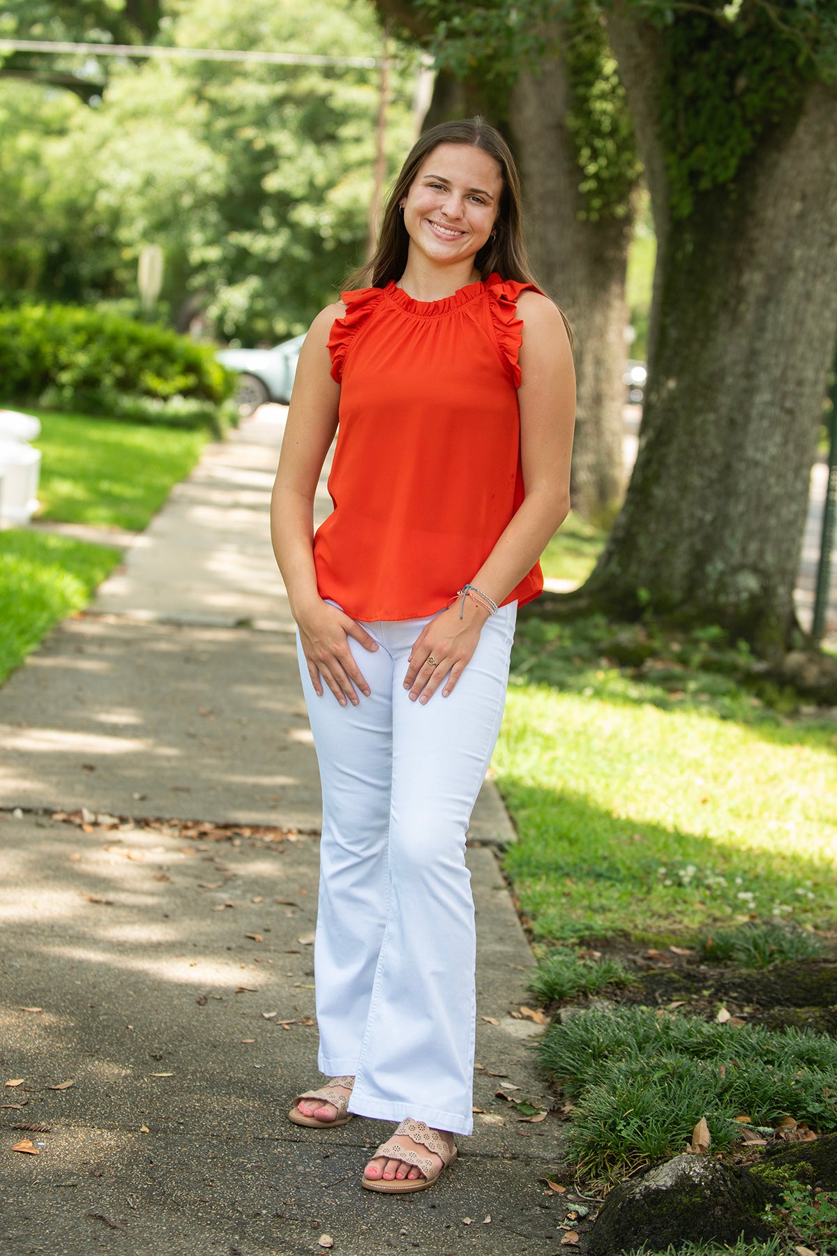 Red Ruffled Sleeveless Top