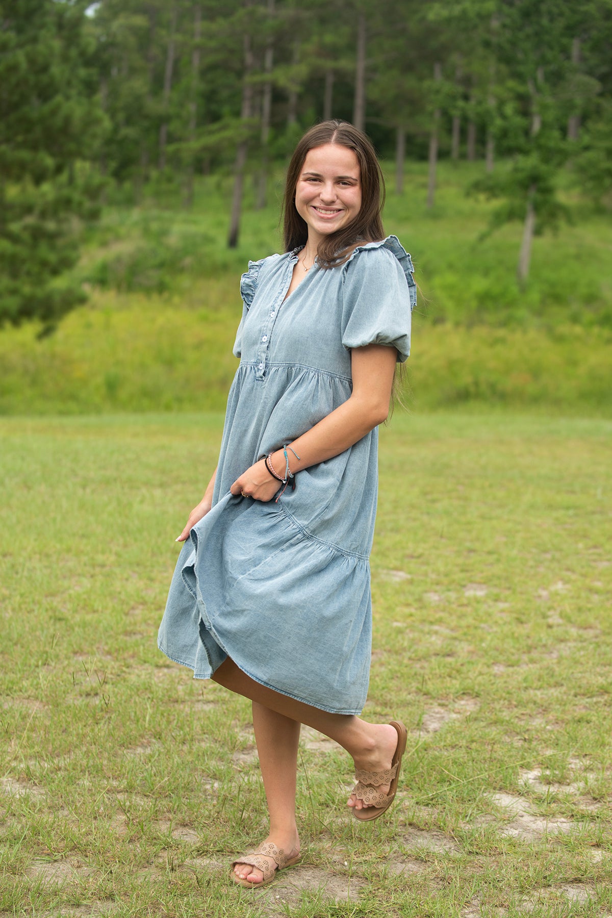 Denim Tiered Midi Dress