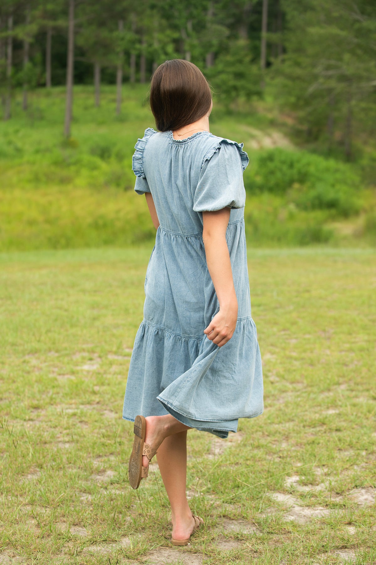 Denim Tiered Midi Dress