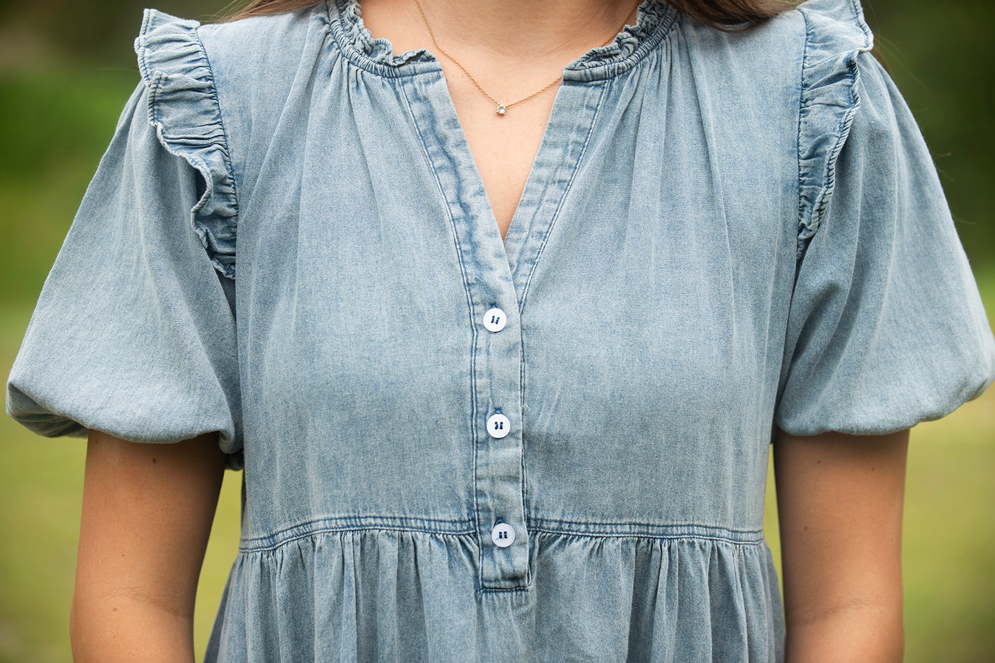 Denim Tiered Midi Dress