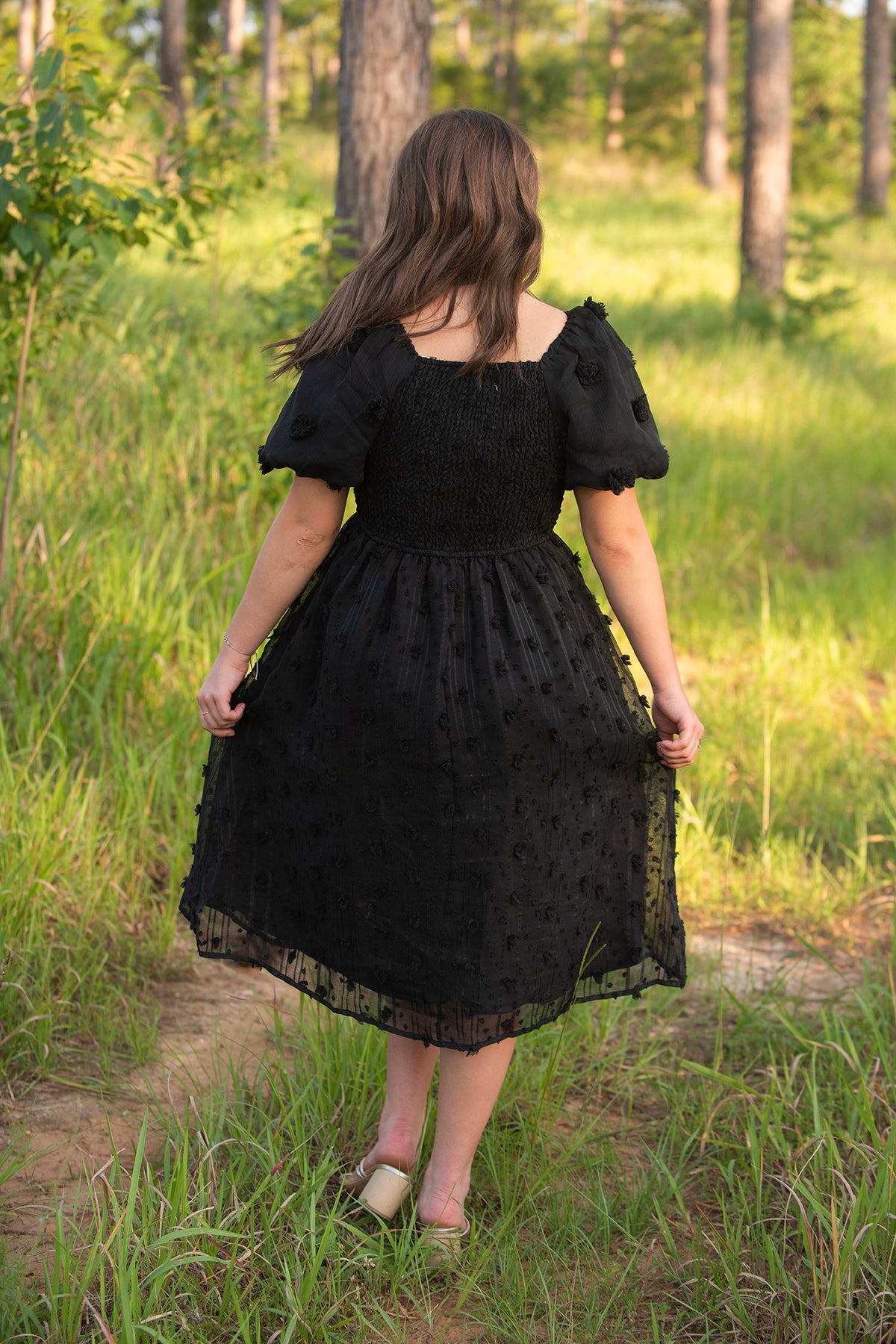 Babydoll Midi dress with fuzzy flower detail