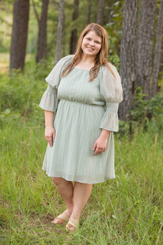 PLUS sage green swiss dot dress