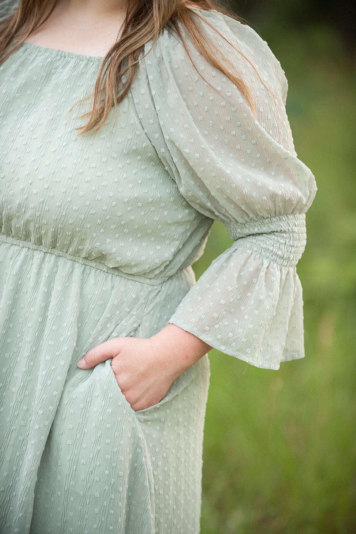 PLUS sage green swiss dot dress