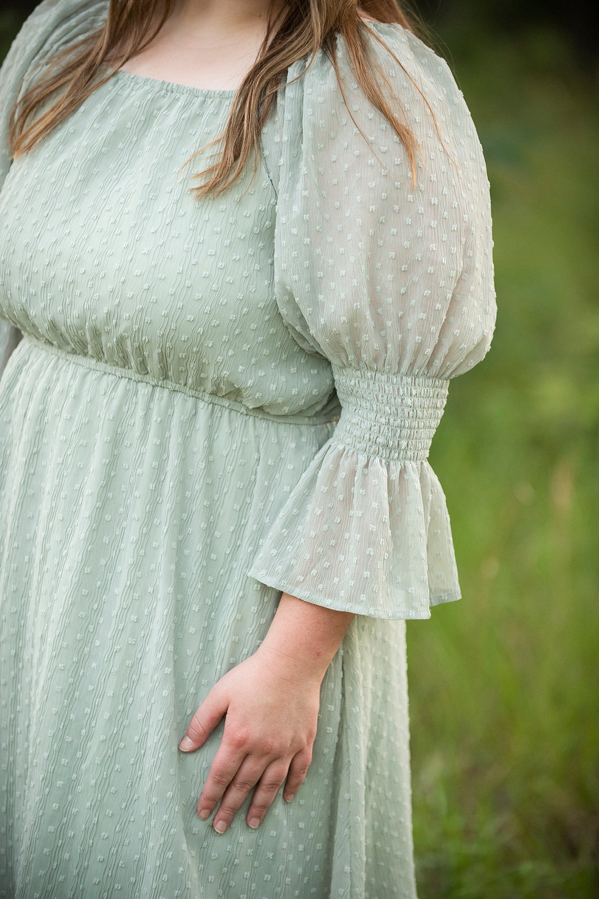 PLUS sage green swiss dot dress