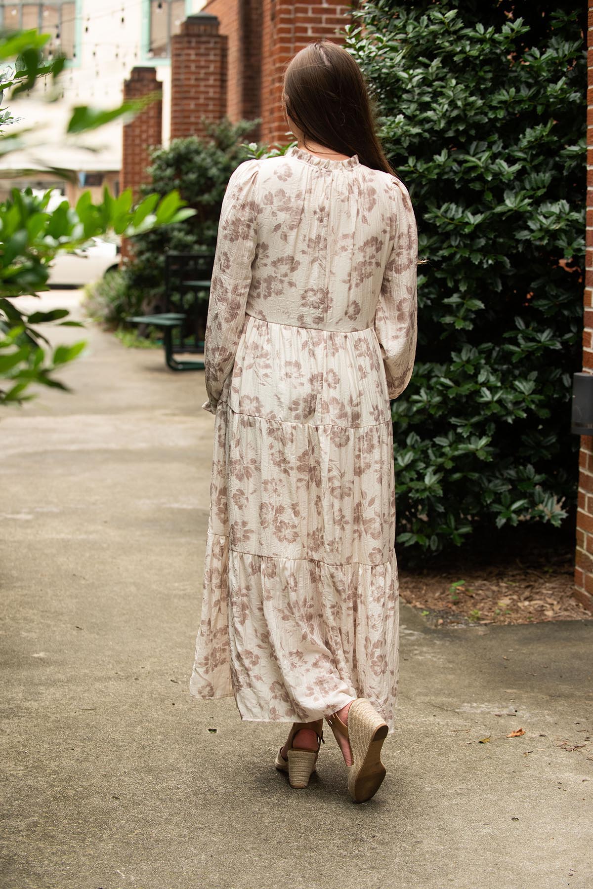 Mocha Floral Long Sleeved Maxi Dress