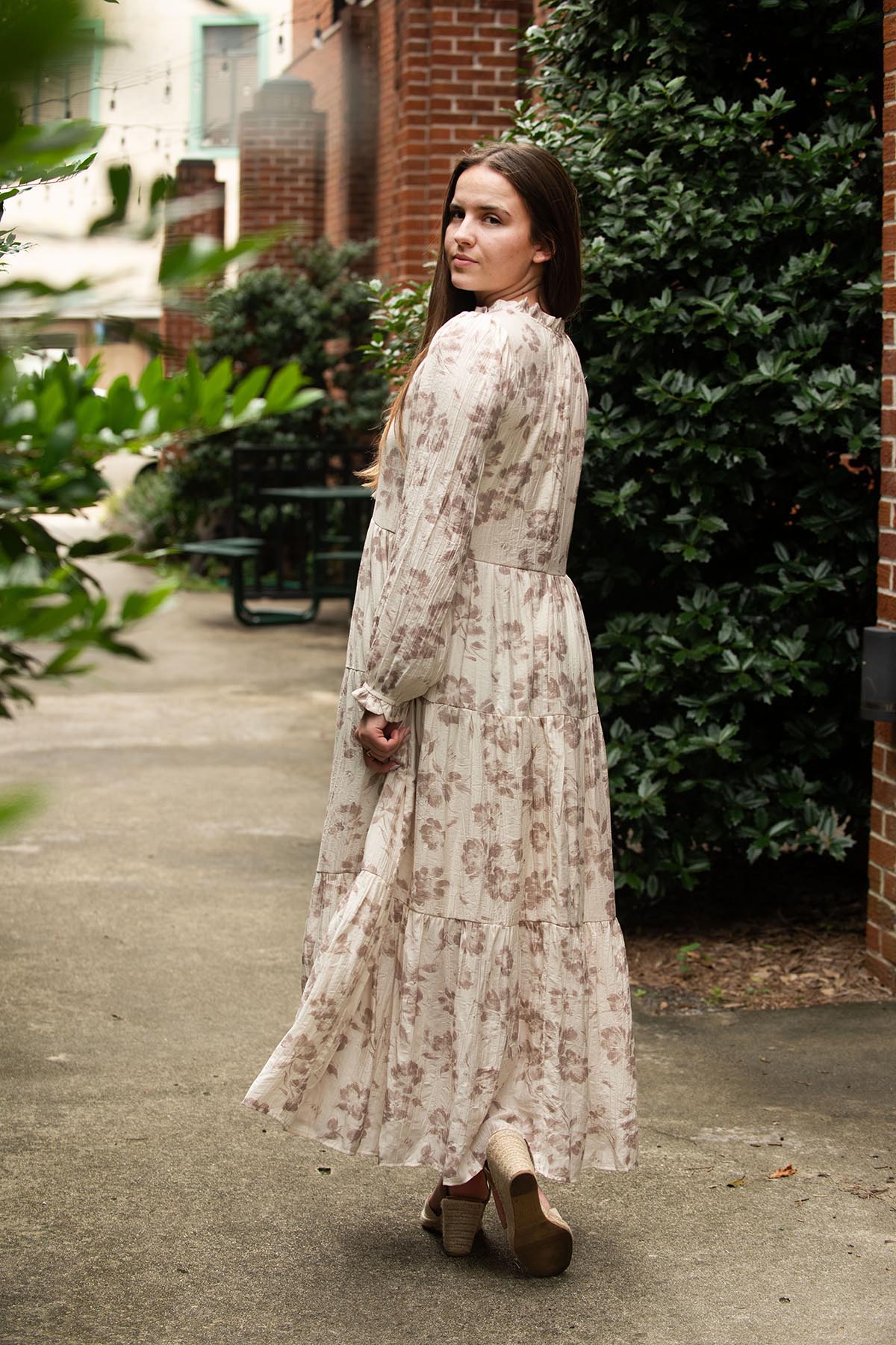 Mocha Floral Long Sleeved Maxi Dress