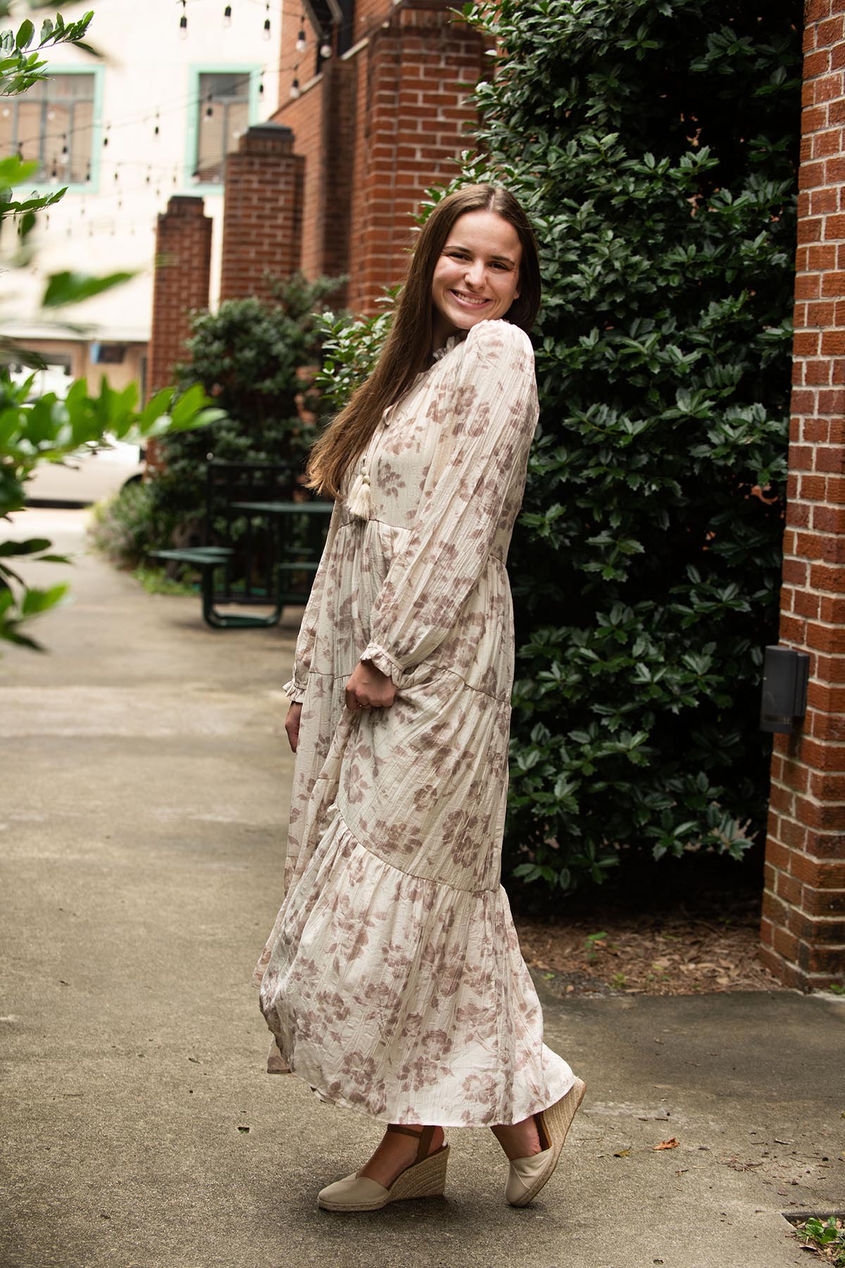 Mocha Floral Long Sleeved Maxi Dress