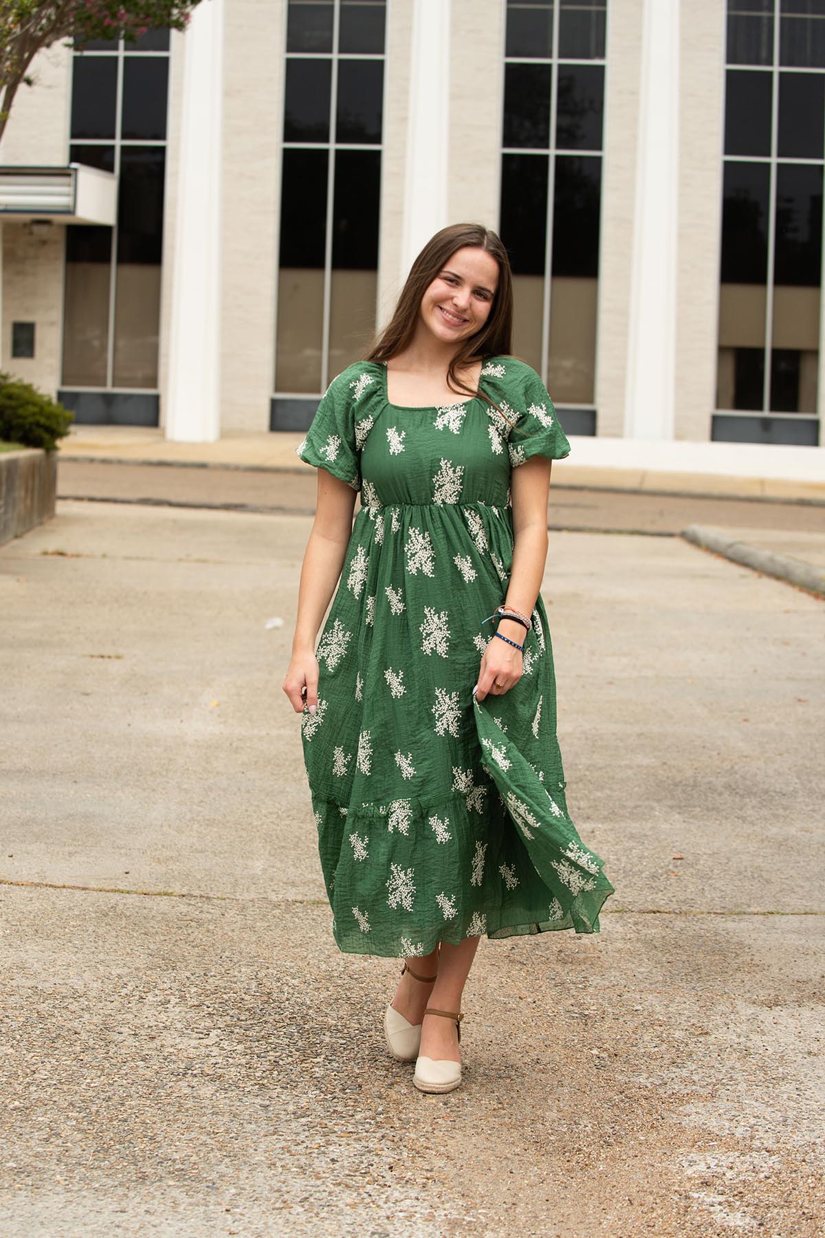 Dusty Green Embroidered Floral Dress