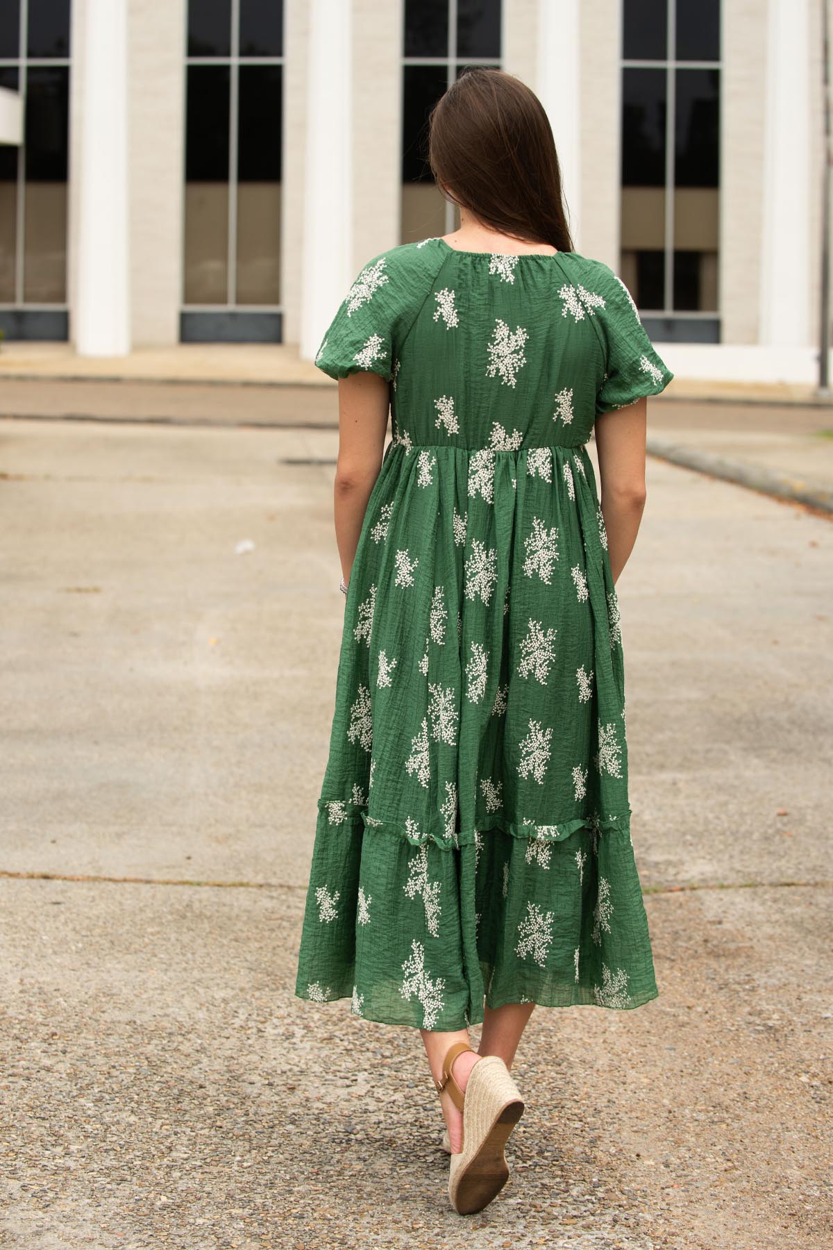 Dusty Green Embroidered Floral Dress