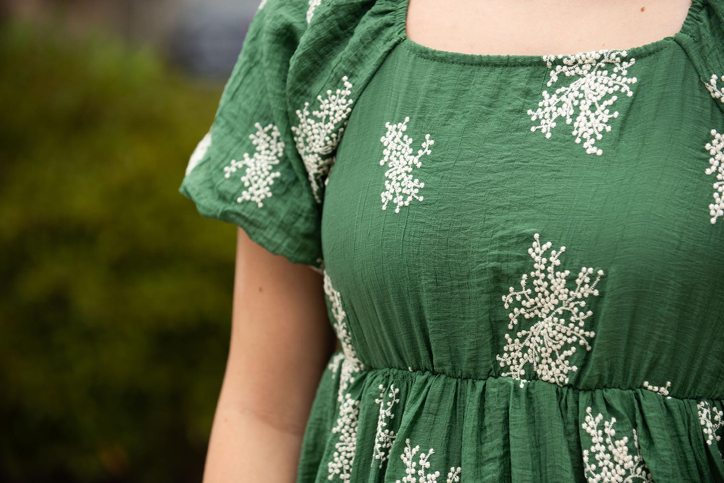 Dusty Green Embroidered Floral Dress