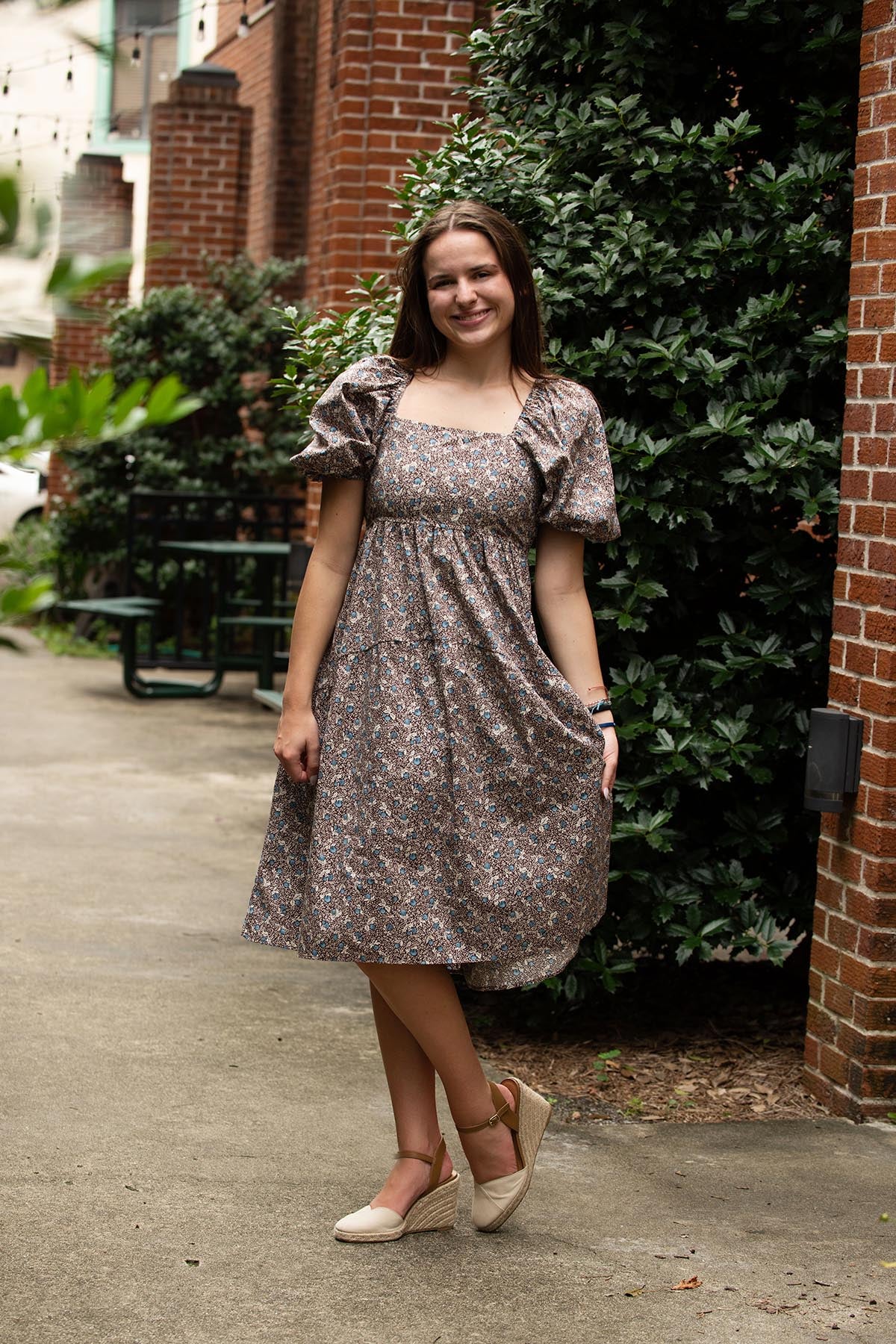 Fall Floral Square Neck Dress