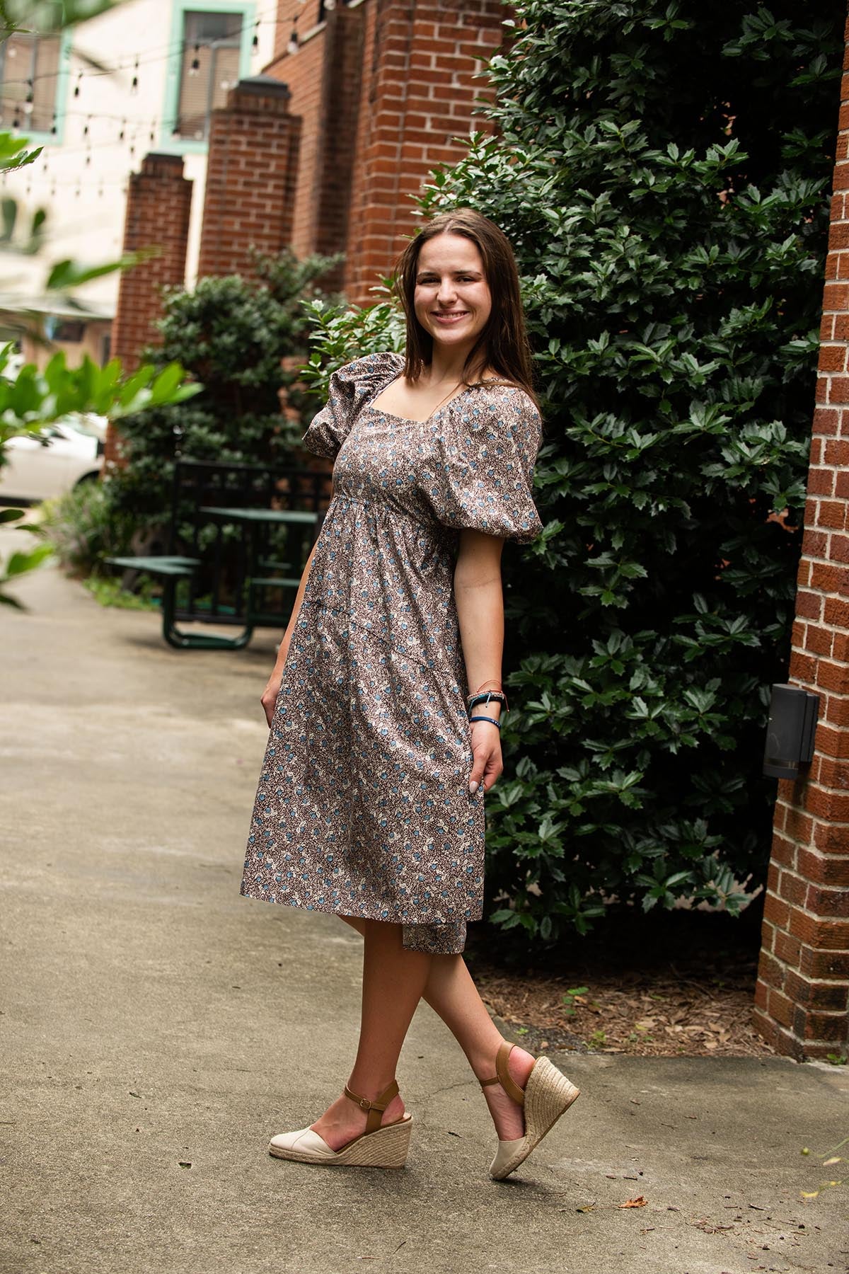 Fall Floral Square Neck Dress