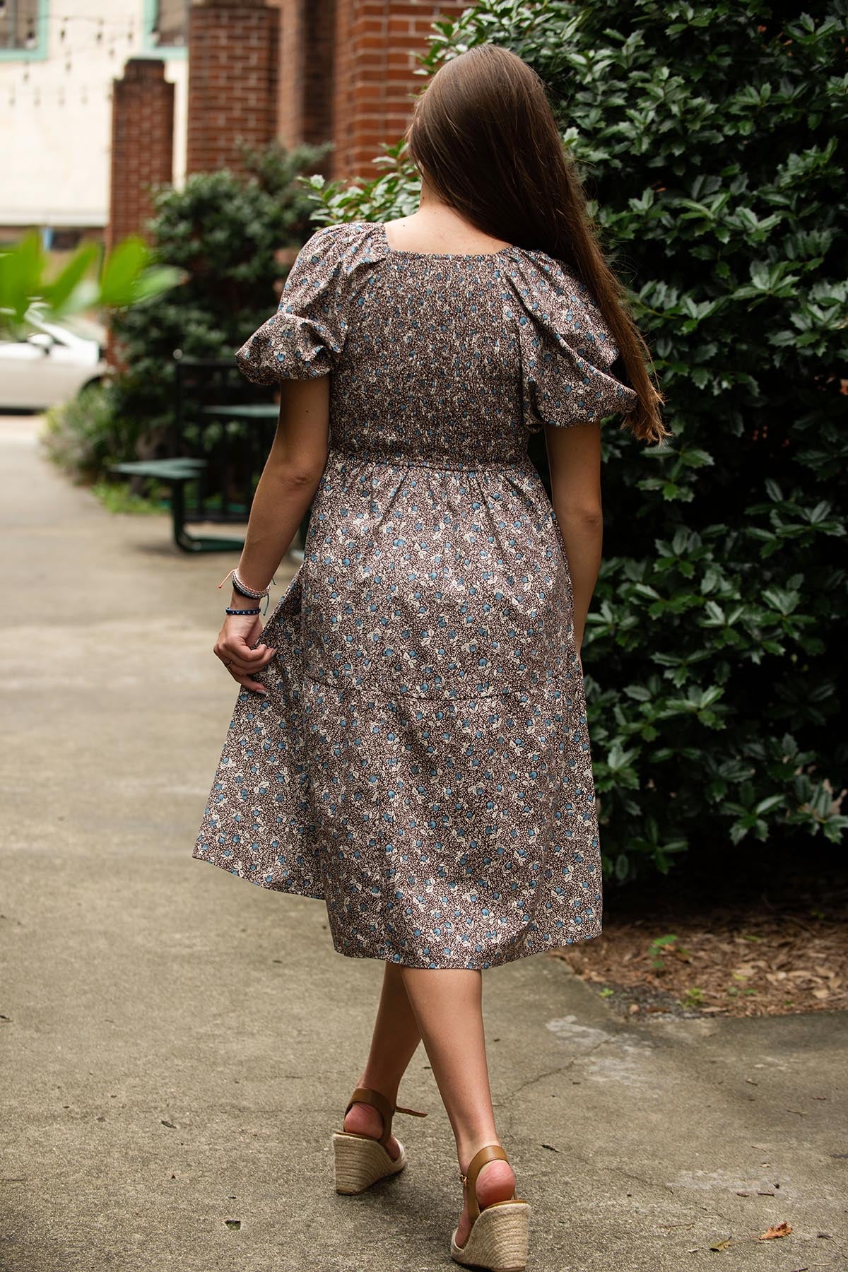 Fall Floral Square Neck Dress