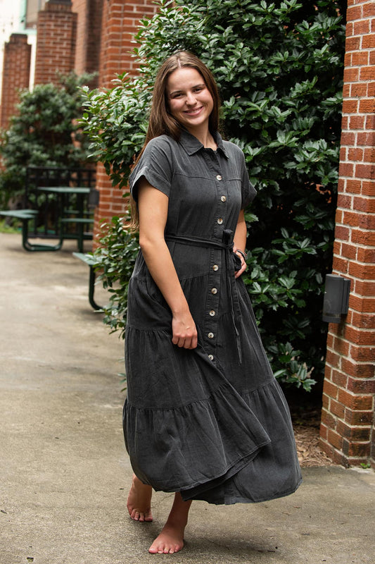 Black Denim Button Front Dress