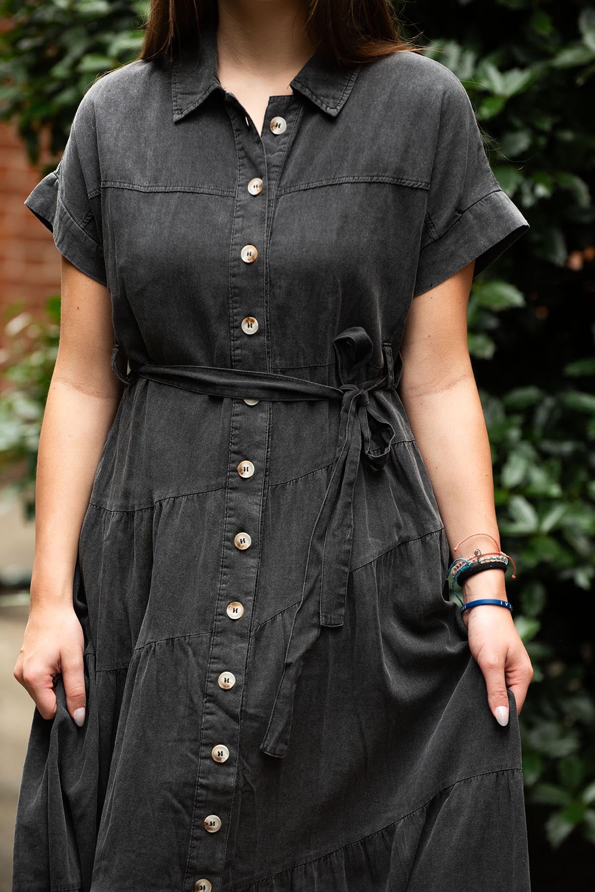 Black Denim Button Front Dress