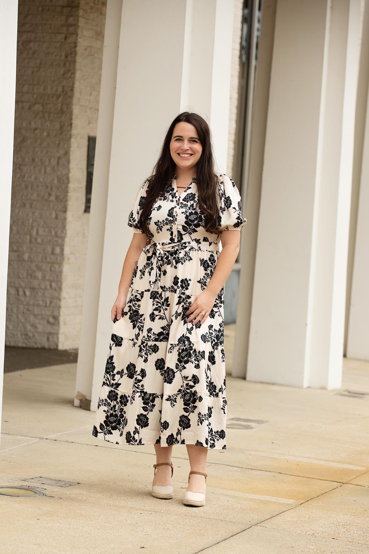 Cream Floral Button Front Dress