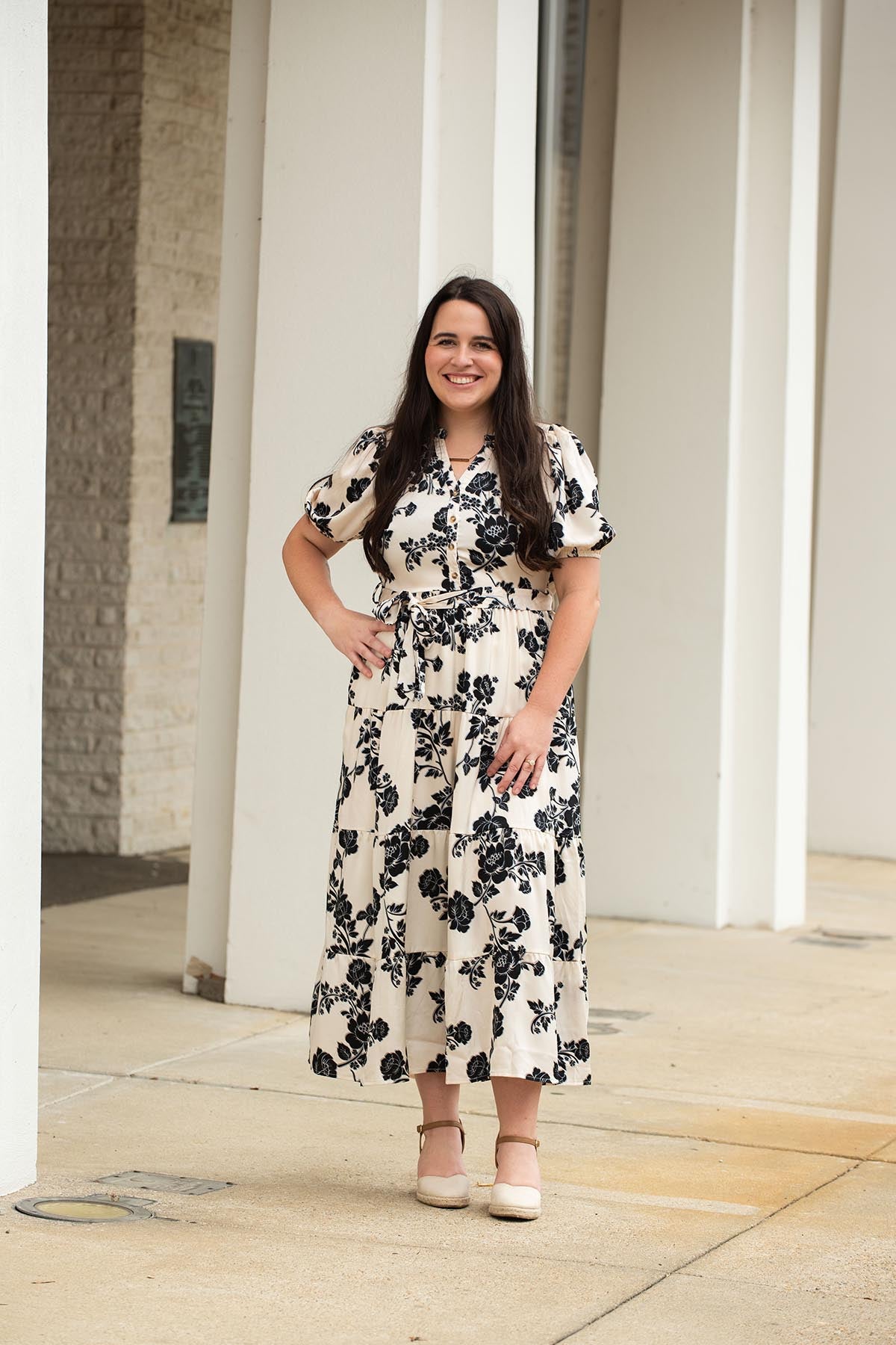 Cream Floral Button Front Dress