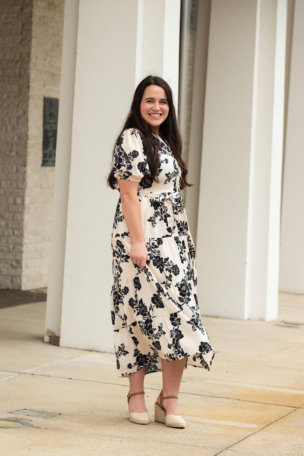 Cream Floral Button Front Dress