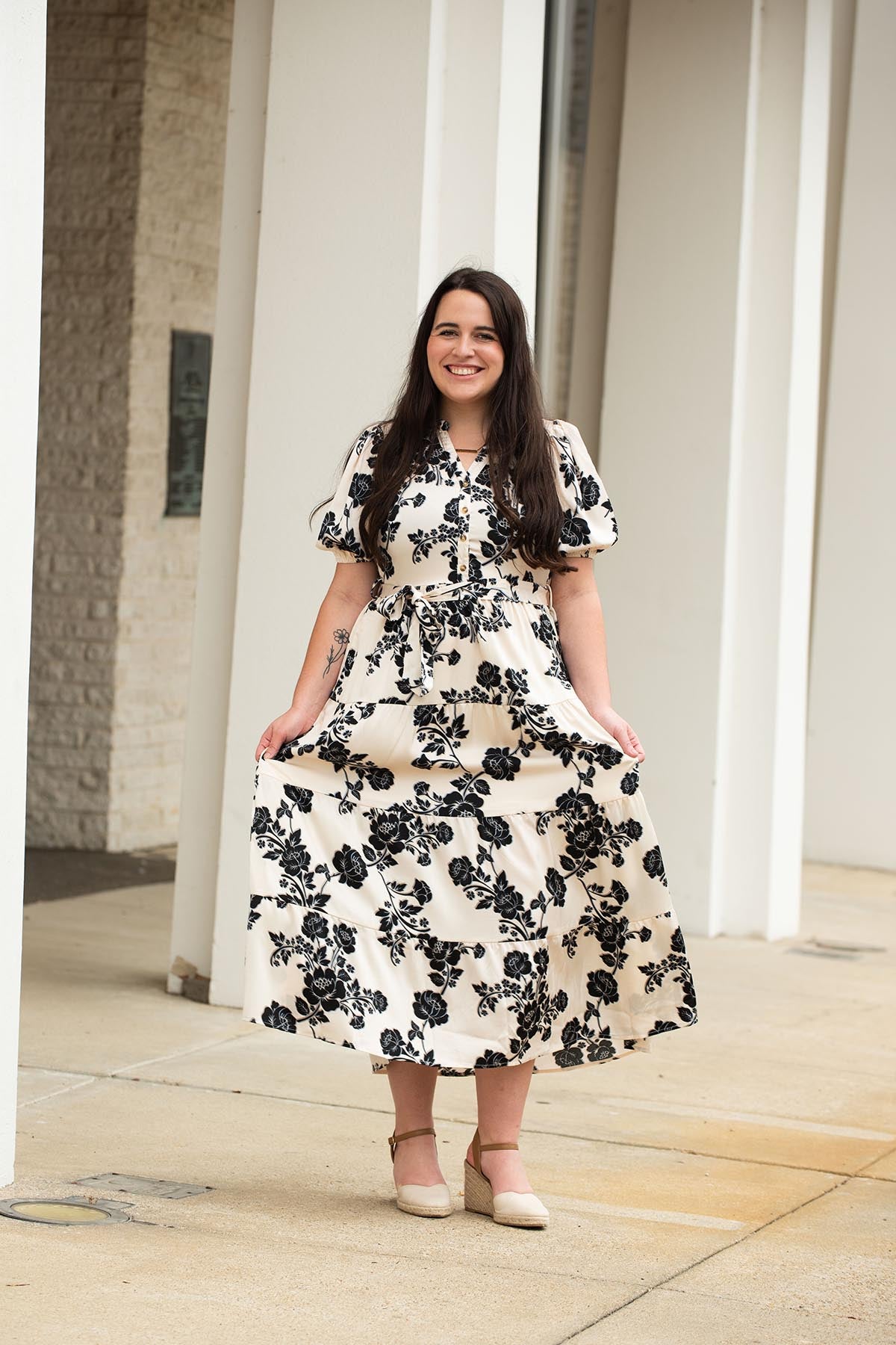 Cream Floral Button Front Dress