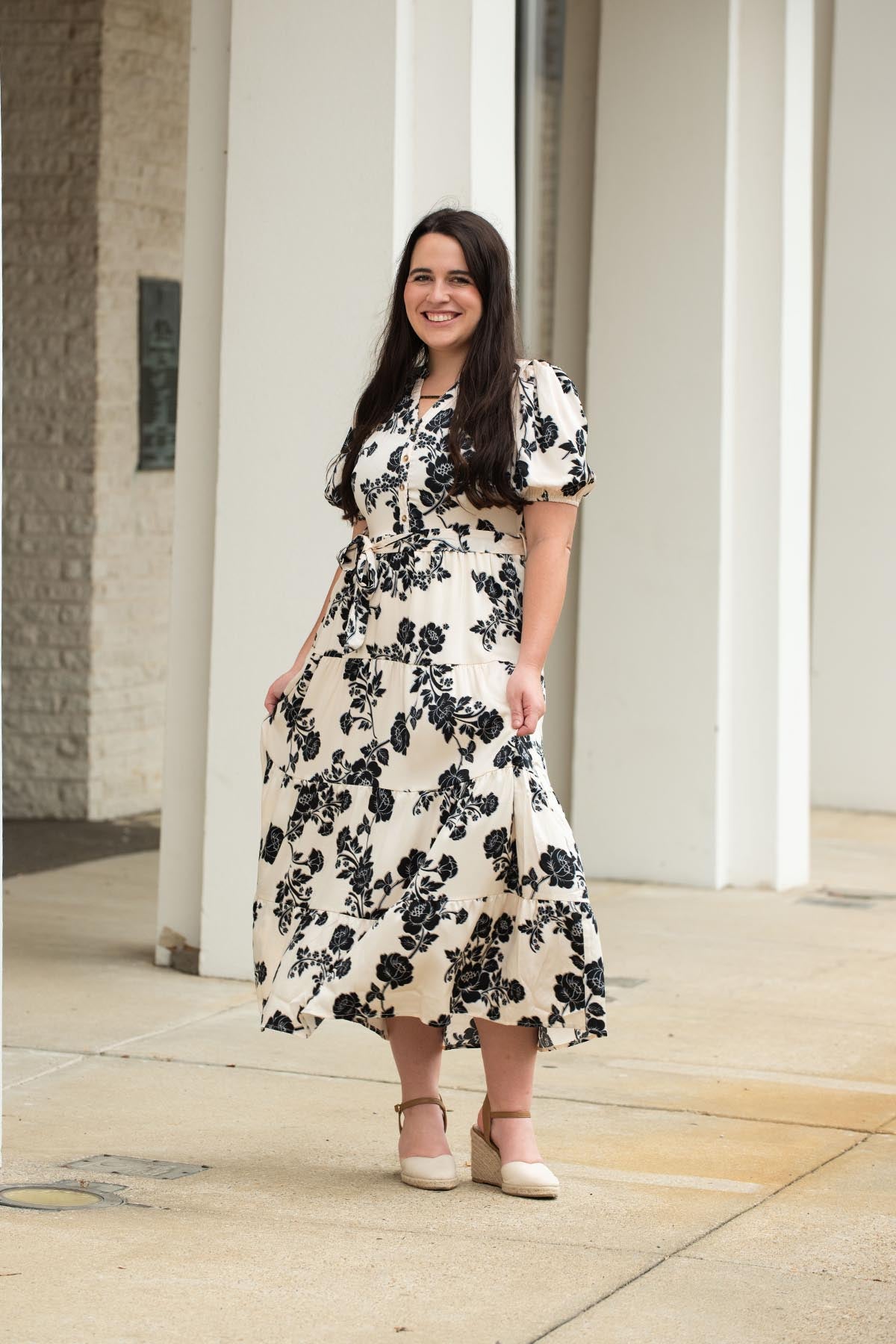 Cream Floral Button Front Dress