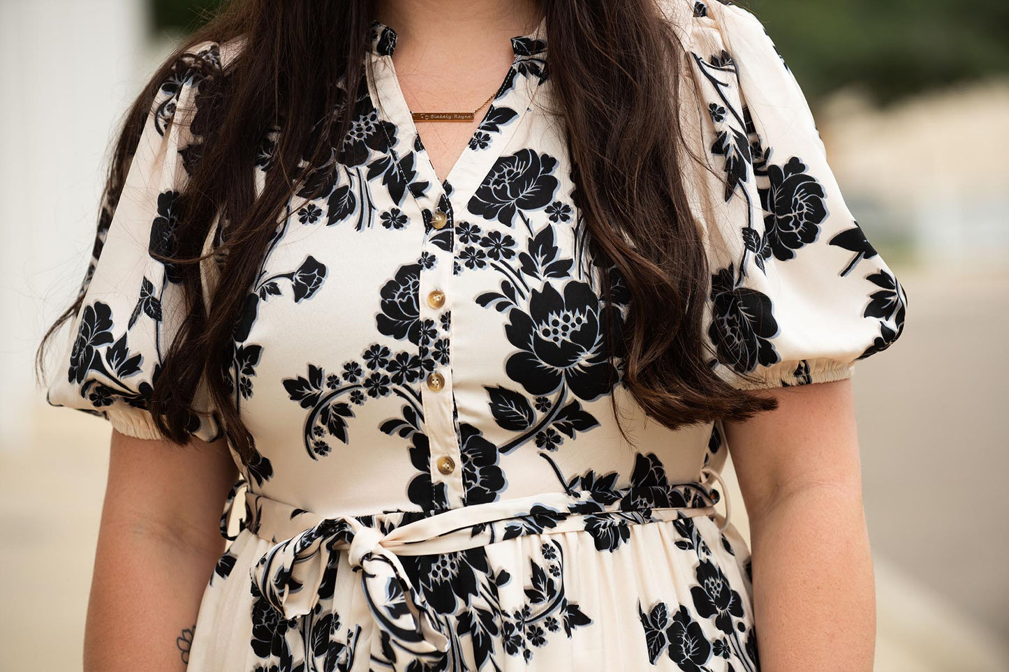 Cream Floral Button Front Dress