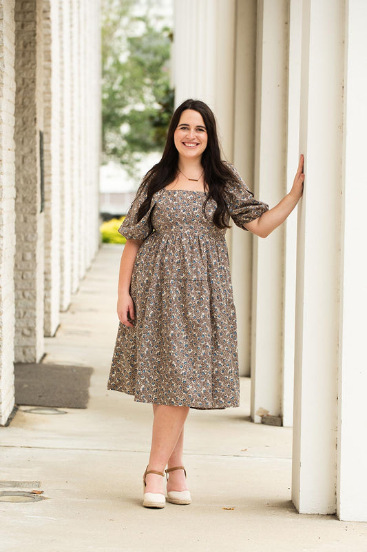 Fall Floral Square Neck Dress