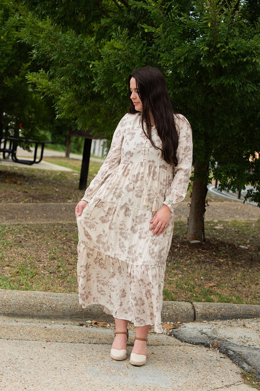 Mocha Floral Long Sleeved Maxi Dress