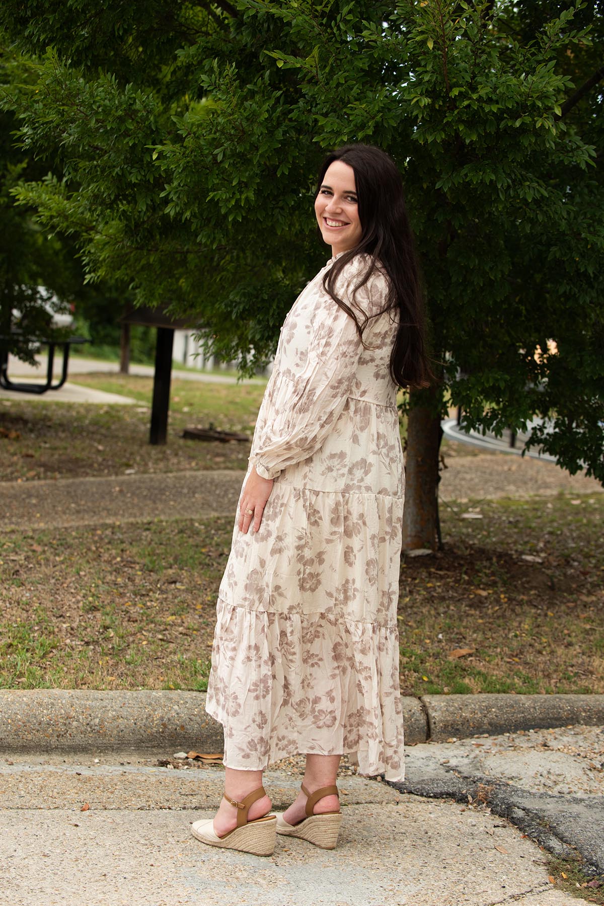 Mocha Floral Long Sleeved Maxi Dress