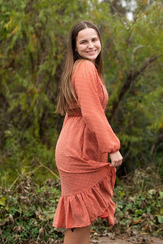 Burnt Orange Swiss Dot Dress