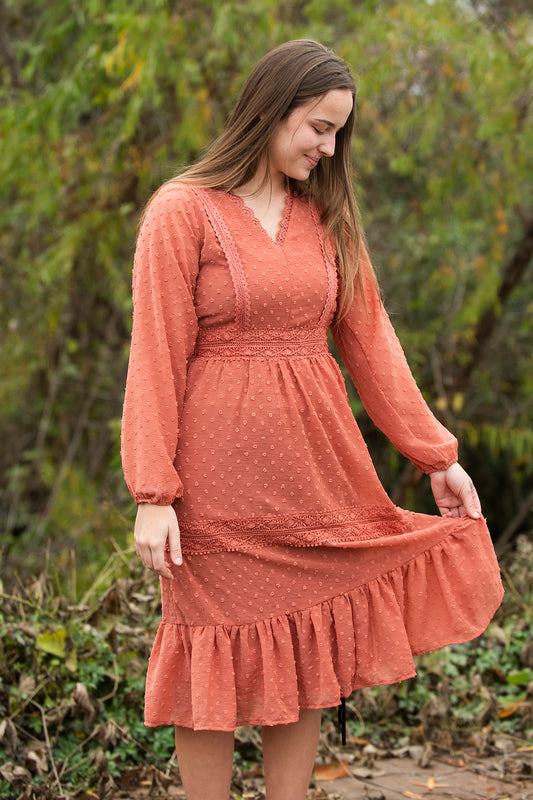 Burnt Orange Swiss Dot Dress